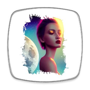 Moon Neon Cosmos Portrait - Square fridge magnet - white - Front