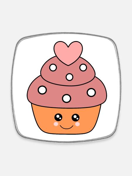 Cupcake Kawaii Autocollants Kawaii drôles - Magnet carré - blanc