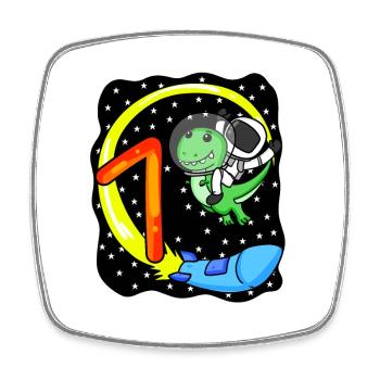 Young 7 years old dinosaur astronaut - Square fridge magnet - white - Front