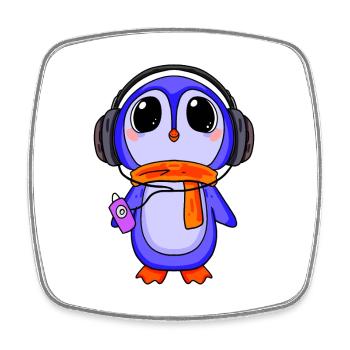 Pinguin hört Musik - Viereckiger Kühlschrankmagnet - Weiß - Vorne