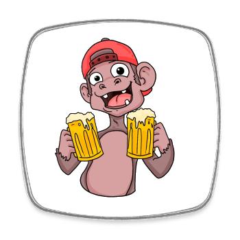 Affe mit Biergläser - Viereckiger Kühlschrankmagnet - Weiß - Vorne