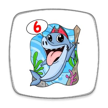 Shark Fish Shark Pirate 6 years old Boy - Square fridge magnet - white - Front