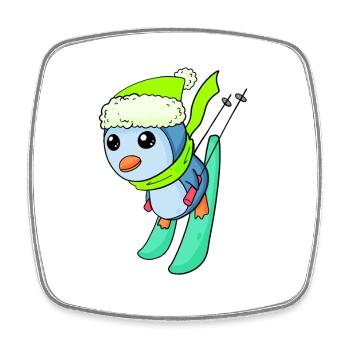 Pinguin Ski Winter Skifahren - Viereckiger Kühlschrankmagnet - Weiß - Vorne