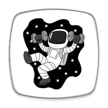 Astronaut with dumbbells in space - Square fridge magnet - white - Front