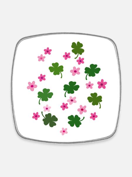 Trèfle porte-bonheur, fleurs - Magnet carré - blanc