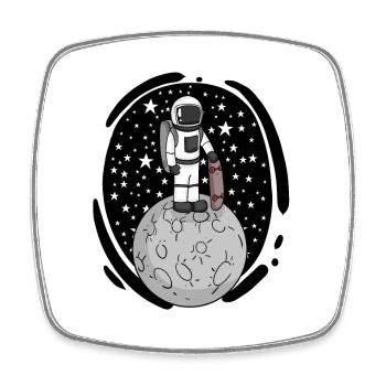 Astronaut with skateboard in space - Square fridge magnet - white - Front