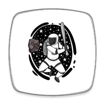 Astronaut with baseball bat in space - Square fridge magnet - white - Front