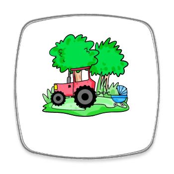 Tractor with baby cart - Square fridge magnet - white - Front