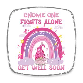 Gnome One Fights Alone Brustkrebs - Viereckiger Kühlschrankmagnet - Weiß - Vorne