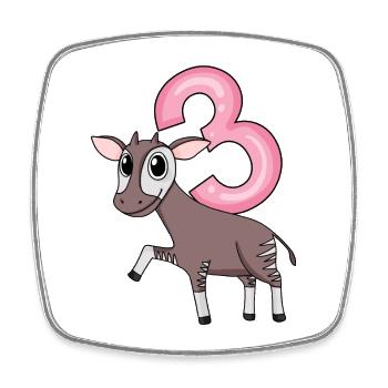 Girl 3 years old Okapi 3rd birthday gift - Square fridge magnet - white - Front