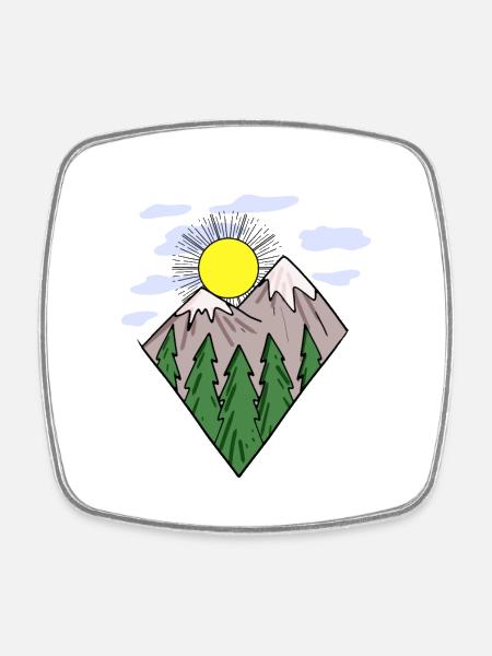 Mountain Mountains Mountain Peaks - Square fridge magnet - white