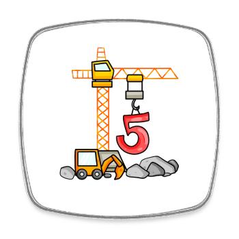 5. Geburtstag 5 Jahre Kran Baustelle Bagger Junge - Viereckiger Kühlschrankmagnet - Weiß - Vorne