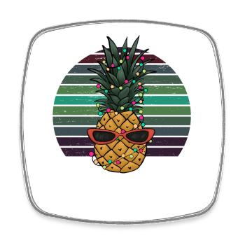 Retro Pineapple String of Lights Christmas Gift - Square fridge magnet - white - Front