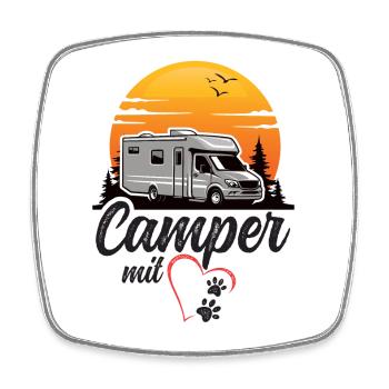 Camper mit Herz und Pfoten Hund Camping - Viereckiger Kühlschrankmagnet - Weiß - Vorne
