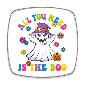 Halloween Geist Gespenst Buuh 70er Retro Blumen - Viereckiger Kühlschrankmagnet - Weiß - Vorne