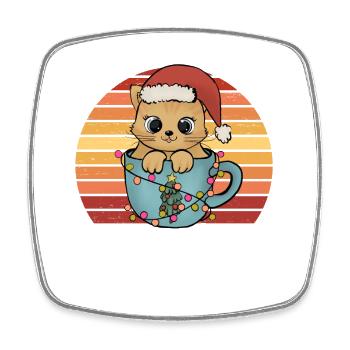 Weihnachtskatze Kätzchen mit Weihnachtsmütze Retro - Viereckiger Kühlschrankmagnet - Weiß - Vorne