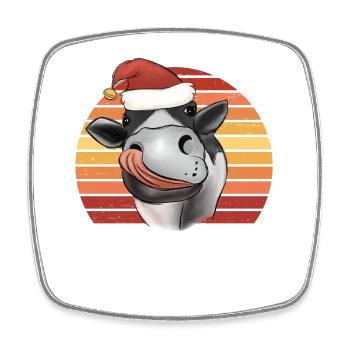 Christmas cow cow with Christmas hat retro - Square fridge magnet - white - Front