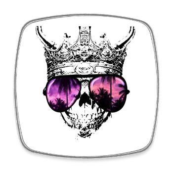 Hipster Skull King - Magnet carré - blanc - Devant