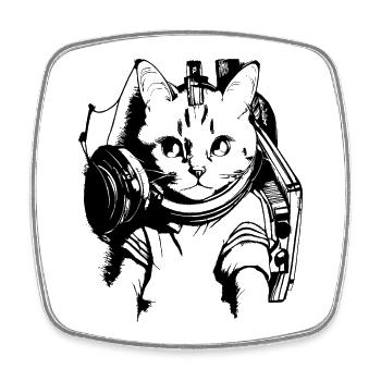 coole Katze als DJ - Viereckiger Kühlschrankmagnet - Weiß - Vorne