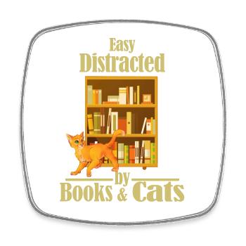 Facilement distrait par les livres et les chats - Magnet carré - blanc - Devant