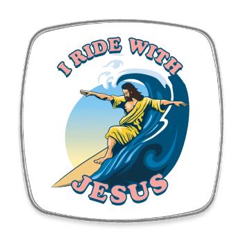 I Ride With Jesus | Jesus Christ Surfeur - Magnet carré - blanc - Devant