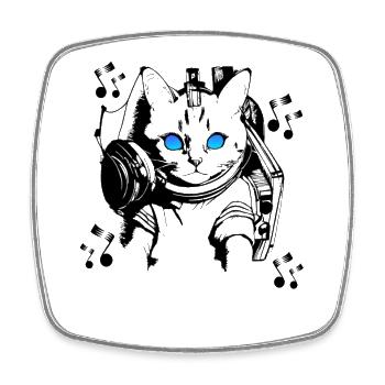 DJ Katze mit Kopfhörern - Viereckiger Kühlschrankmagnet - Weiß - Vorne