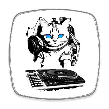 Cat DJ with mixer - Square fridge magnet - white - Front