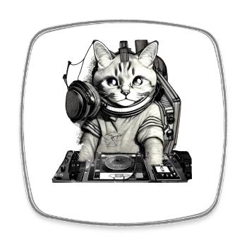 DJ cat with mixer - Square fridge magnet - white - Front