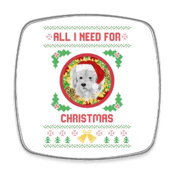 Alles, was ich zu Weihnachten brauche, ist mein Hund Hässliches Weihnachten - Viereckiger Kühlschrankmagnet - Weiß - Vorne
