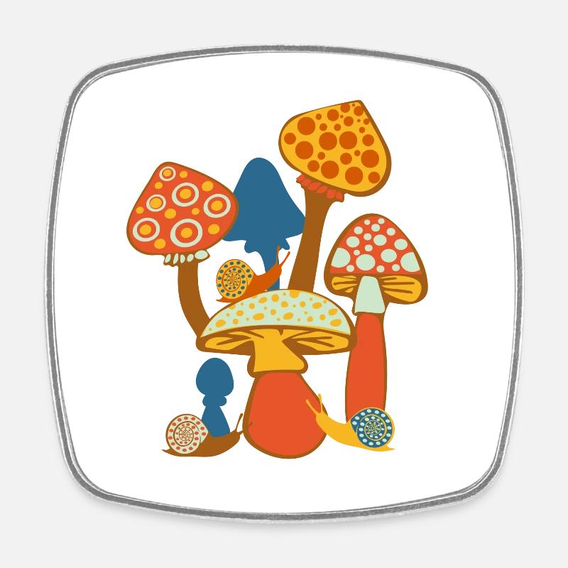 Süßes Pilzbild mit Schnecken - Viereckiger Kühlschrankmagnet - Weiß