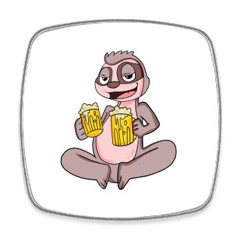 Sloth with beer glasses Beer drinking alcohol - Square fridge magnet - white - Front