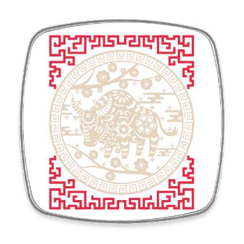 Chinese Horoscope China Year of the Ox - Square fridge magnet - white - Front