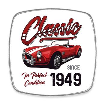 Je ne suis pas vieux Je suis une voiture classique vintage née en 1949 - Magnet carré - blanc - Devant