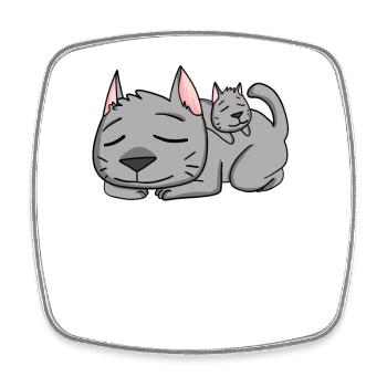 Katze mit Baby Katze - Viereckiger Kühlschrankmagnet - Weiß - Vorne