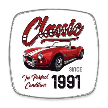 Je ne suis pas vieux Je suis une voiture classique Vintage Né en 1991 - Magnet carré - blanc - Devant