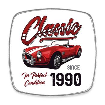 Je ne suis pas vieux Je suis une voiture classique vintage née en 1990 - Magnet carré - blanc - Devant