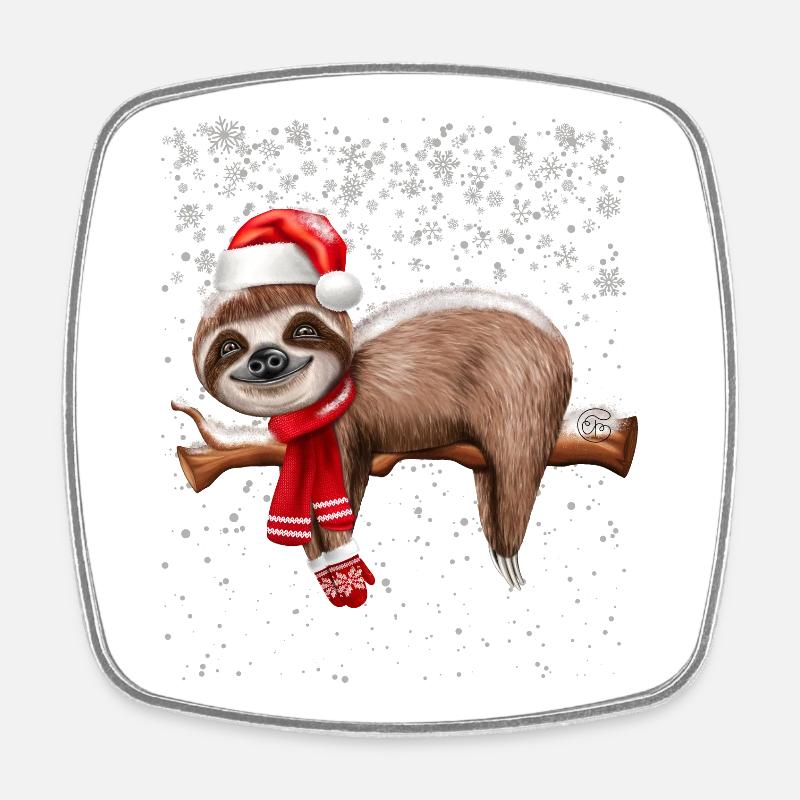Faultier Weihnachten - Viereckiger Kühlschrankmagnet - Weiß