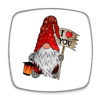 Gnom Weihnachts Wichtel mit ich liebe dich Schild - Viereckiger Kühlschrankmagnet - Weiß - Vorne