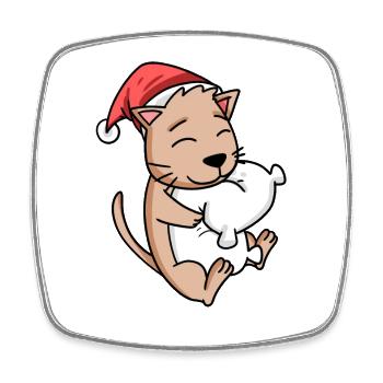 Niedliche Katze Weihnachten Schlafen Müde - Viereckiger Kühlschrankmagnet - Weiß - Vorne