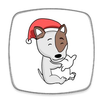 Bull Terrier Dog Christmas Sleep Tired - Square fridge magnet - white - Front