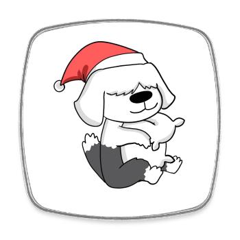 Shetland Sheepdog Dog Christmas Sleep Tired - Square fridge magnet - white - Front