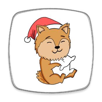 Miniature Spitz Dog Christmas Sleep Tired - Square fridge magnet - white - Front
