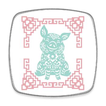 Year of the Pig, Chinese Horoscope China - Square fridge magnet - white - Front