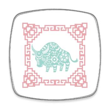 Jahr des Ochsen, Chinesisches Horoskop China - Viereckiger Kühlschrankmagnet - Weiß - Vorne