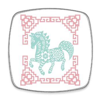Jahr des Pferdes, Chinesisches Horoskop China - Viereckiger Kühlschrankmagnet - Weiß - Vorne