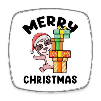 Merry Christmas Sloth with gifts - Square fridge magnet - white - Front