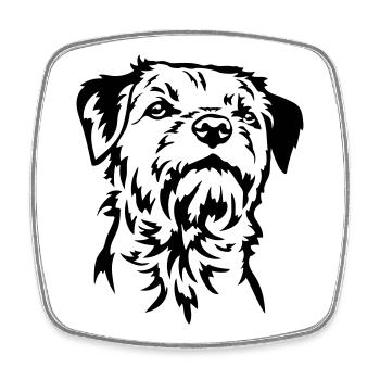 Tête de Border Terrier - Magnet carré - blanc - Devant