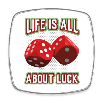 Luck-in-Game, Luck-in-Love, Dice - Square fridge magnet - white - Front