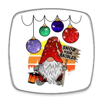 Gnome Christmas elves with Christmas tree baubles - Square fridge magnet - white - Front