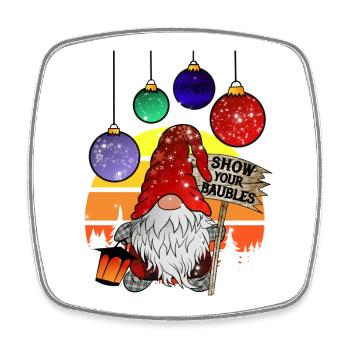 Weihnachts Wichtel mit Christbaum Kugeln - Viereckiger Kühlschrankmagnet - Weiß - Vorne